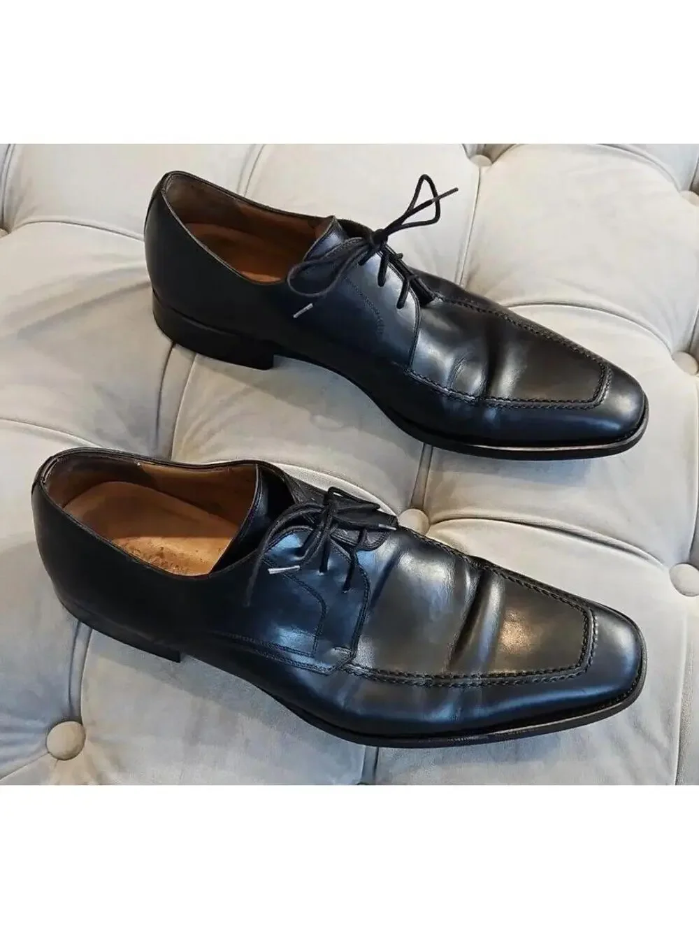 Magnanni 13723 Black Leather LaceUp Oxfords Loafers Mens Dress Shoes 9.5 M Nice!